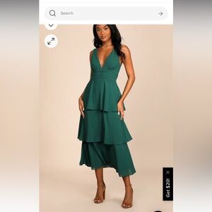 Celebration Time Emerald Green Sleeveless Tiered Midi Dress